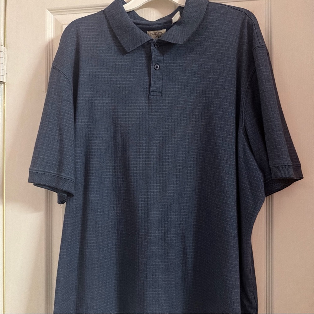Men's Navy Hudson River Blue Plaid Performance Polo Short Sleeve Shirt